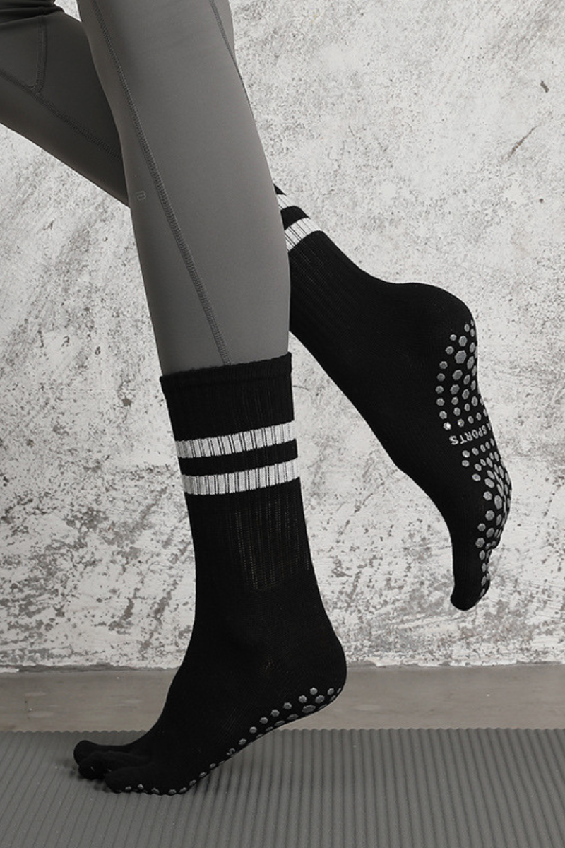 Women's Striped Crew Yoga Grip Five-Toe Socks