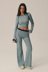 Women's Fall Striped Crew Neck Long Sleeve Top and Pants Set
