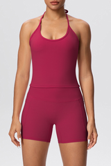 Women's Two Piece Set:Drawstring Halterneck Bra And Shorts