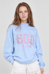 Women's Fall Embroidery Appliqué Sweet Mockneck Sweatshirt