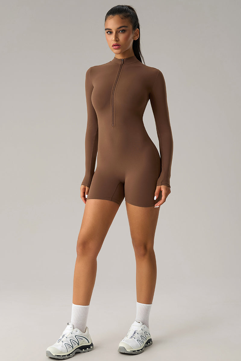Women Long-Sleeved Front-Zip Sculpting Naked-Feel Workout High-Elasticity Yoga Bodysuit