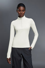 Women Stand Collar Half Zip Slim Fit Workout Long Sleeve Top