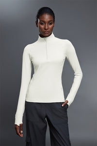 Women Stand Collar Half Zip Slim Fit Workout Long Sleeve Top