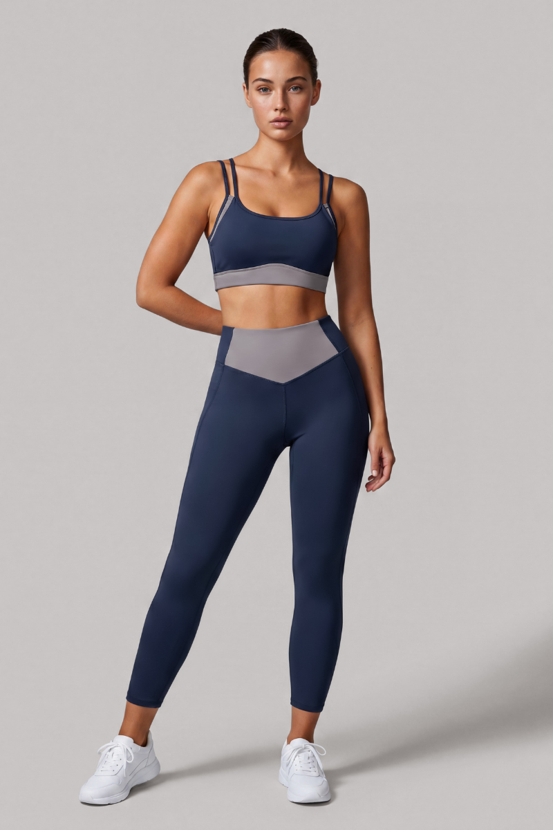 Women's Double Thin Strap Bra And High Rise Legging Yoga Set
