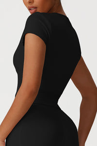 Women Sports Round-Neck Short-Sleeve Tight-Fit Quick-Dry High-Elasticity Yoga T-Shirt