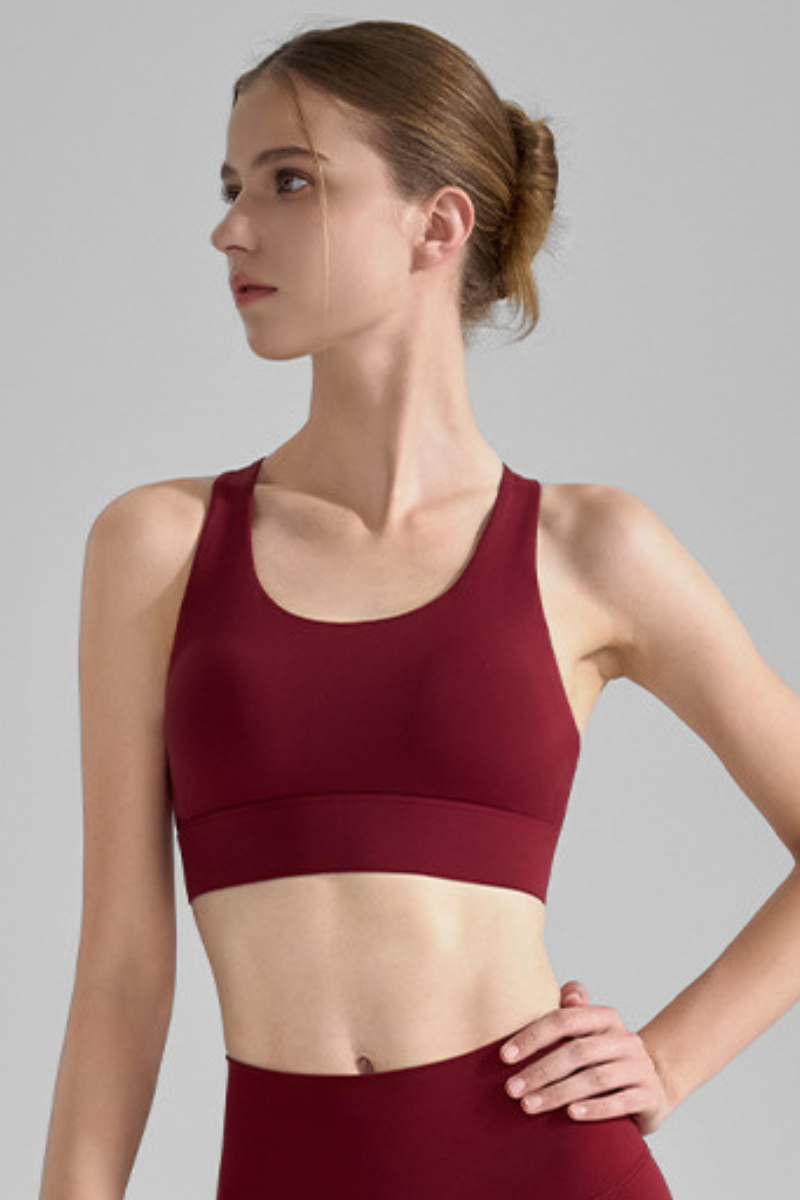 Women's U-Neck Asymmetric Cross-Back Solid Sports Yoga Bra