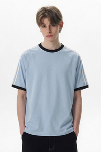 Men's Summer Retro Side 3-Stripes Contrast Loose Fit T-Shirt