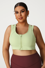 Plus Size Women's Front Zipper Faux Two-Piece Sports Bra