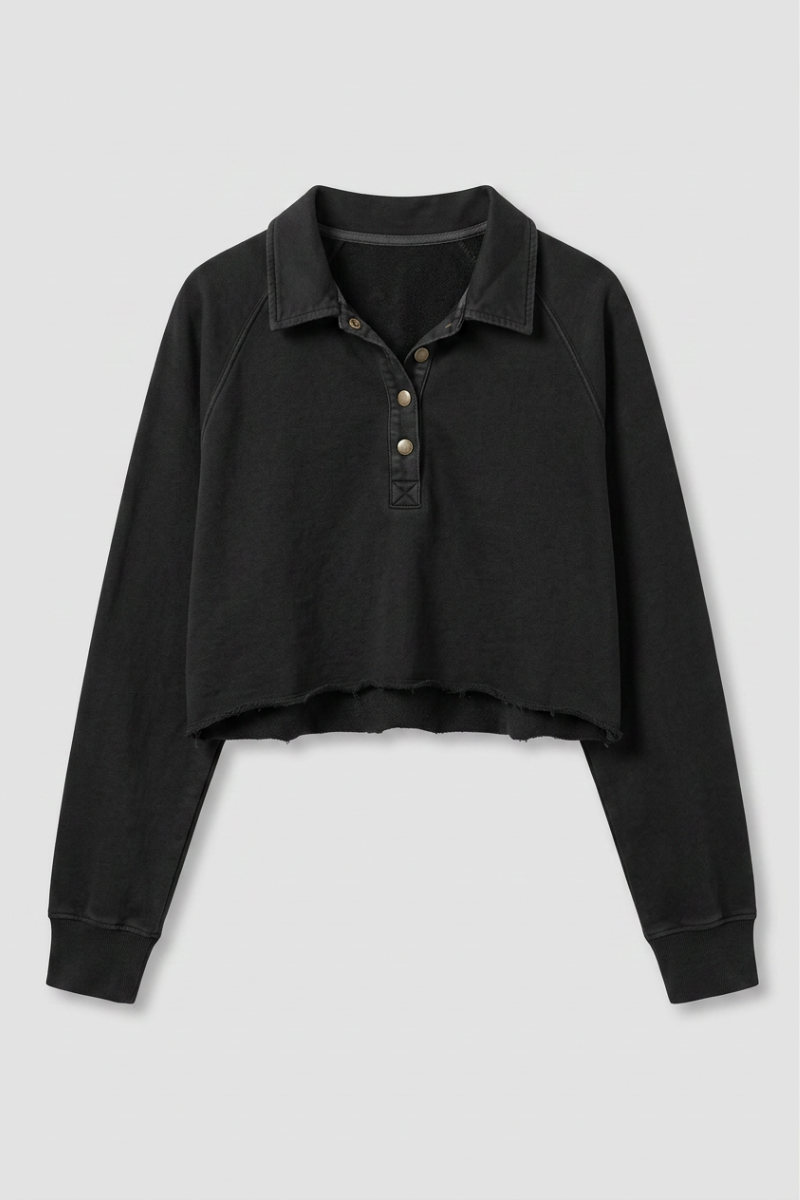 Women's Fall Cropped Collar Half Button Loose Sweatshirt