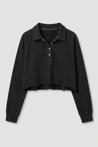 Women's Fall Cropped Collar Half Button Loose Sweatshirt