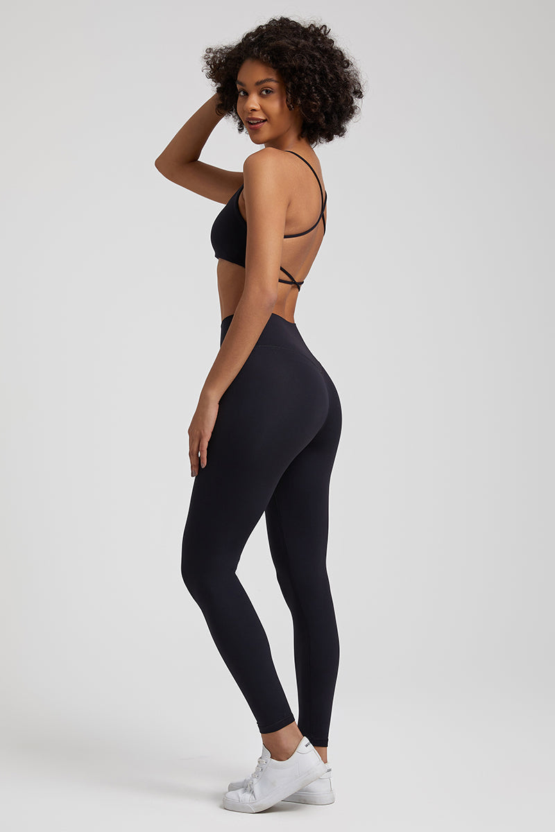 Cross Back Spaghetti Strap Bra + Leggings 2-Piece Set