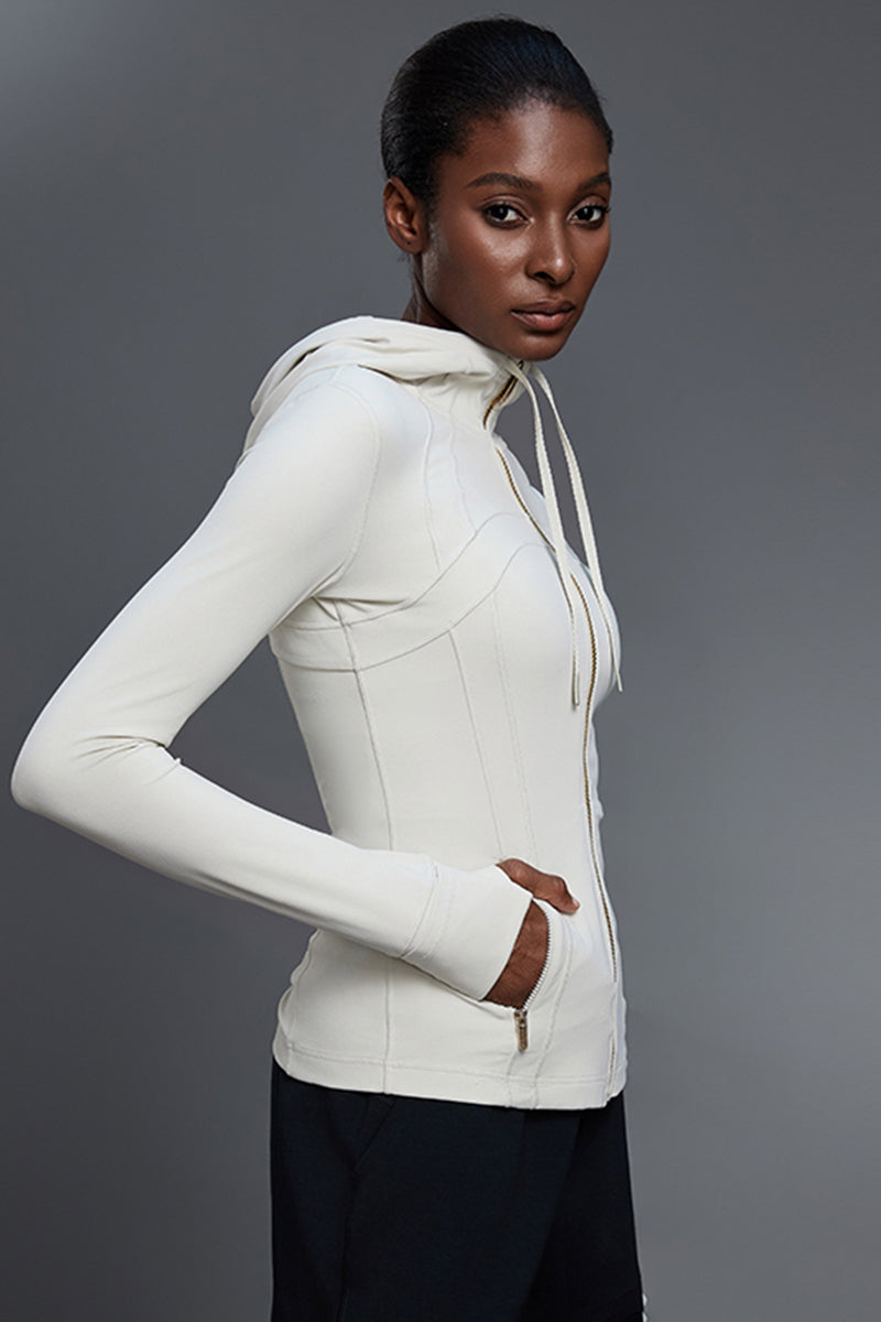 Women Slim-Fit Hooded Yoga Running Stretch Workout Jacket
