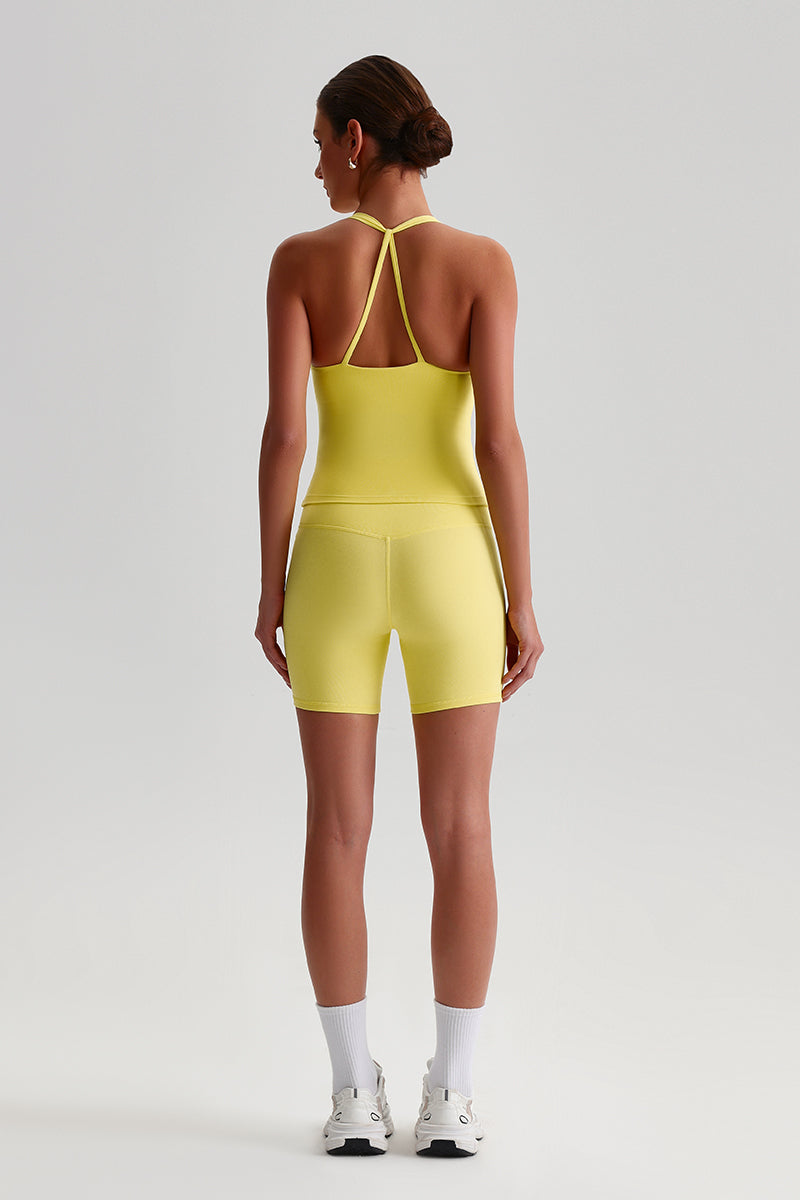 Women Solid Naked Sensation Yoga Set: High-Waisted Sculpting Shorts + Crisscross Back Support Bra