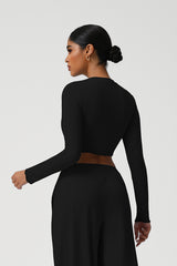 Women Slim Fit Wave Hem Yoga Long Sleeves