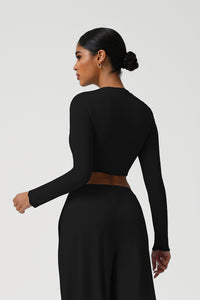 Women Slim Fit Wave Hem Yoga Long Sleeves