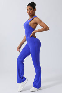 Women Criss Cross Back Sport Flare Jumpsuit