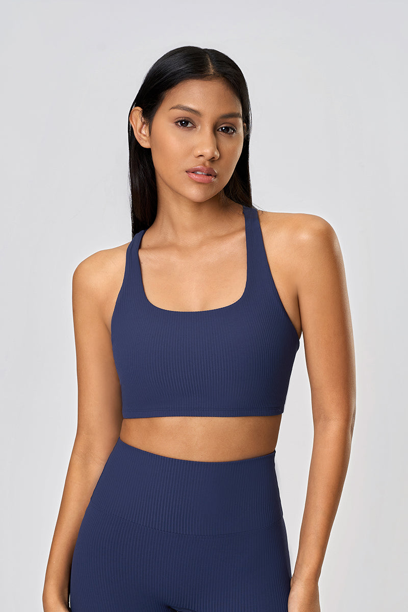 Women High-Elasticity Semi-Fixed Cross-Back Breathable Yoga Fitness Sports Bra