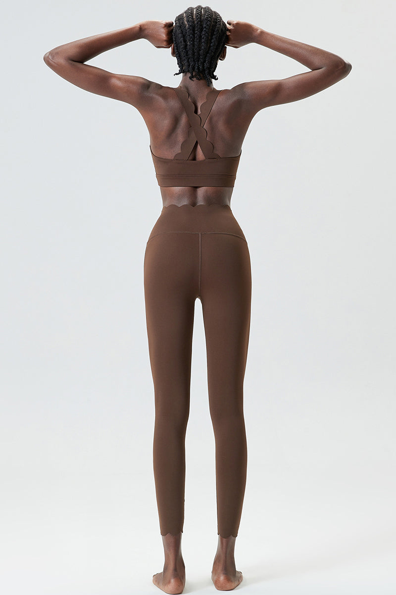 Women Wave Liquid Seamless High Stretch Midweight Yoga Set - Removable Cup Bra & Contoured Tights