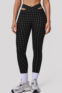 Women's Polka-Dot High-Waist Criss-Cross Hollow-Out Leggings