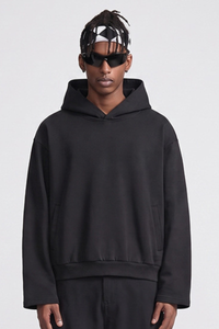 Men's Fall Boxy Cropped Kangaroo Pocket Drop-Shoulder Hoodie