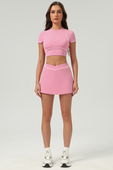 Women's Color‑Contrast Cropped T-shirt & A-Line Skort Set