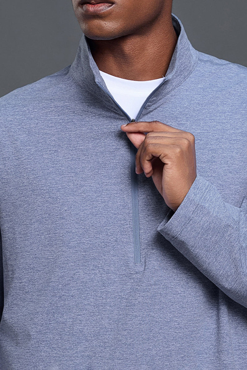 Men Half-Zip Stand Collar Breathable Loose Long Sleeve T-Shirt