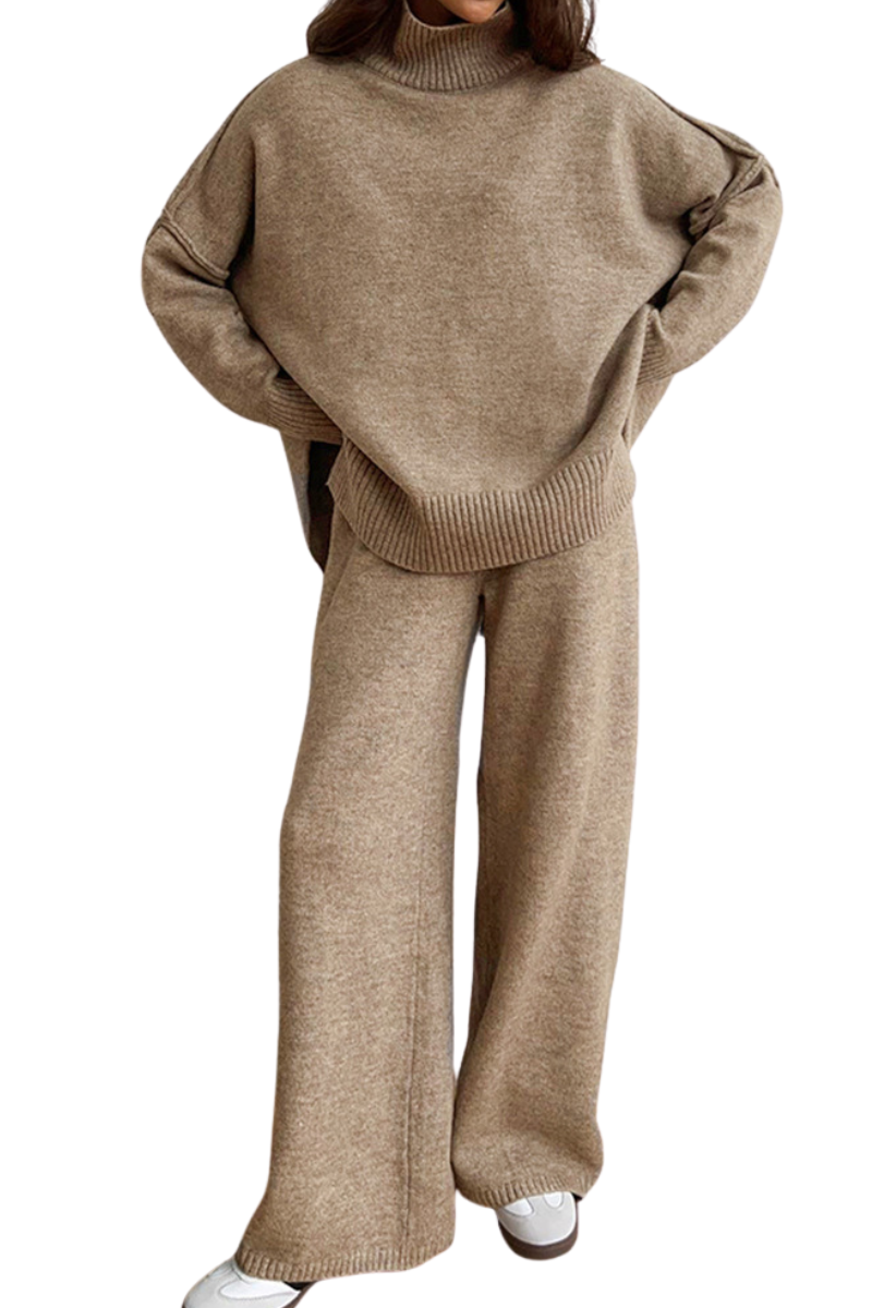 Thick-knit long pants set