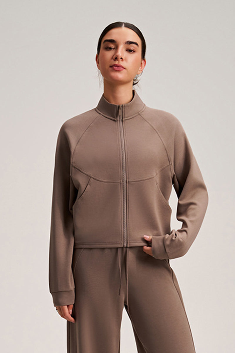 Women Stand Collar Slim-Fit Multi-Pocket Sporty Casual Jacket