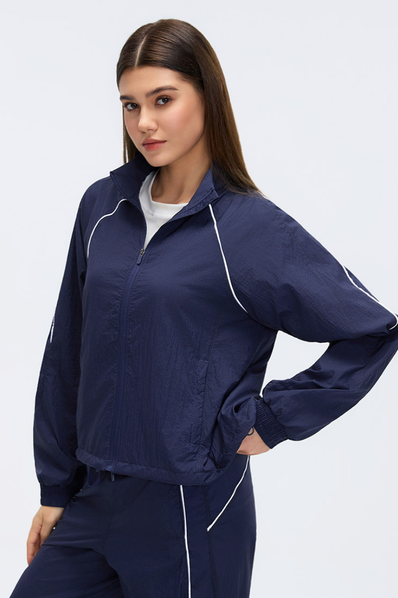 Women's Stand Collar Lightweight Drawstring Hem Sports Jacket