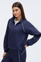 Women's Stand Collar Lightweight Drawstring Hem Sports Jacket
