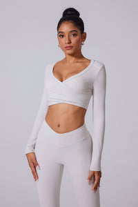 Women'S V-Neck Brushed Cross-Fold Sports Tight Long Sleeves