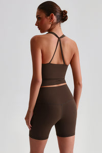 Women Solid Naked Sensation Yoga Set: High-Waisted Sculpting Shorts + Crisscross Back Support Bra