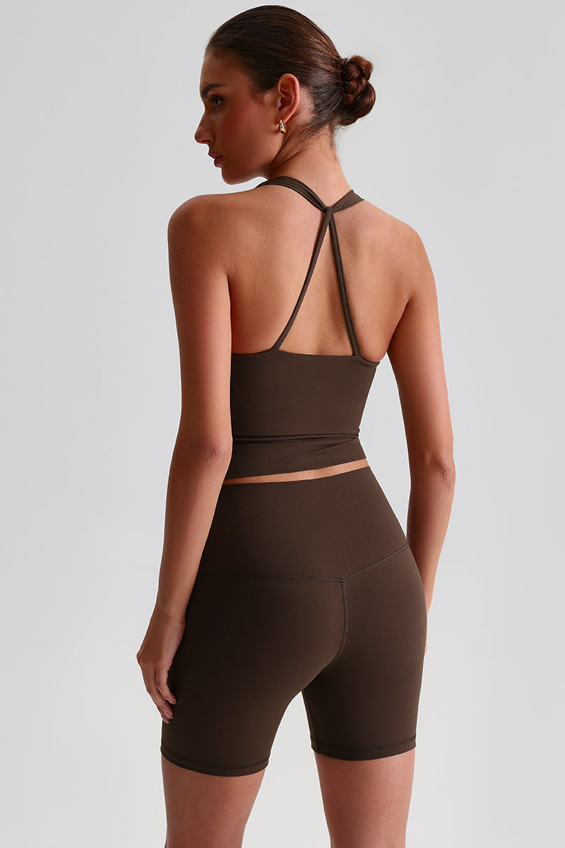 Women Solid Naked Sensation Yoga Set: High-Waisted Sculpting Shorts + Crisscross Back Support Bra