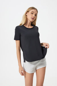 Women Short Sleeve Side Split Quick Dry Loose Breathable Running Fitness Sports Yoga Top