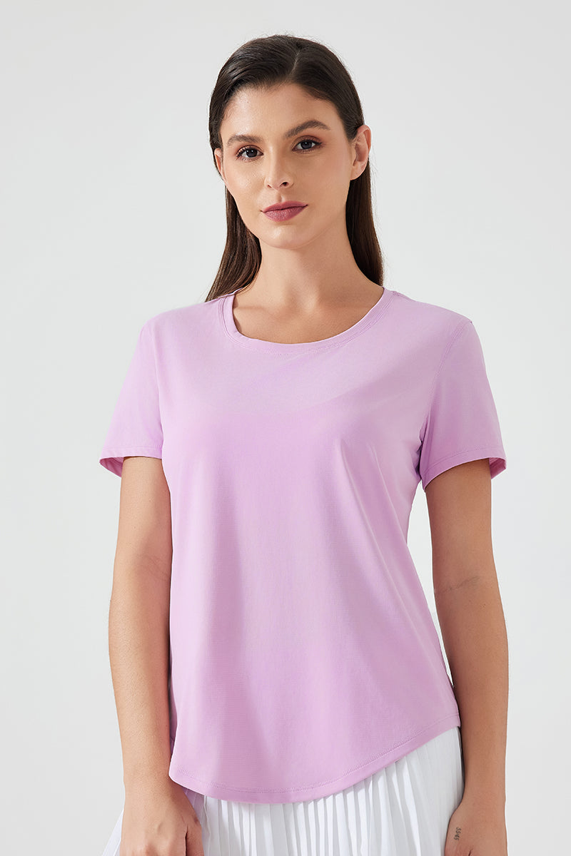 Women Lightweight Breathable Slim-Fit Quick-Dry Yoga Fitness Short-Sleeve Top