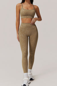 Women Gold Foil Fabric Sports Bras + Yoga Sports Leggings