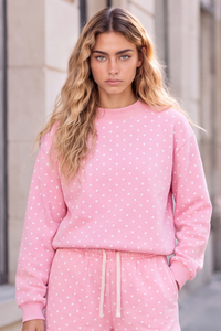 Unisex Fall Cozy Fleece Polka Dot Mockneck Sweatshirt
