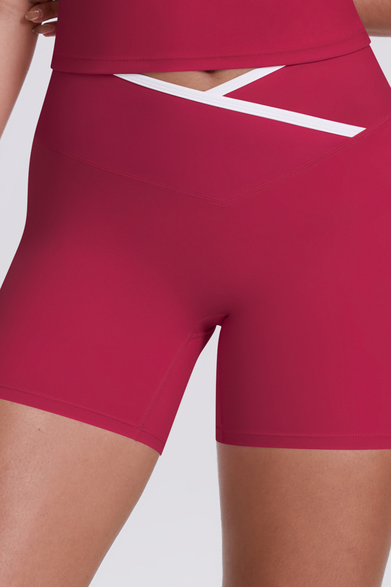Women's Color Block Crisscrossed Tight-Fitting Shorts.