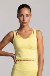 Women’s Two-Piece Wide Strap Lace Trim Cropped Tank Top