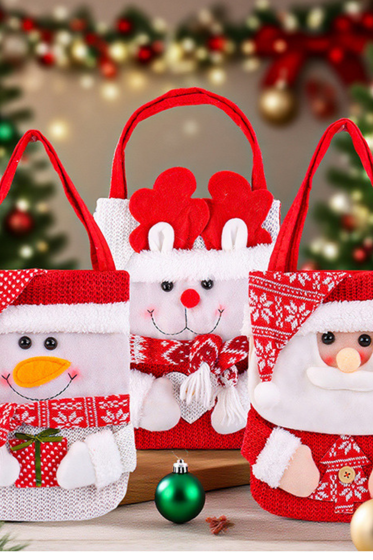 Christmas Cute Santa Reindeer Snowman Knit Gift Tote Bag