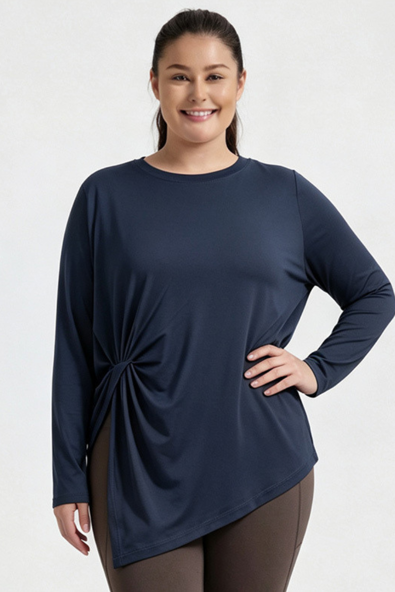Plus Size Women's Fall Side Twist Asymmetrical Quick Dry Top