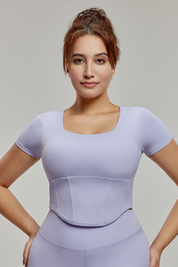 Plus-Size Women's Square Neck Corset Waist Sports T-shirts