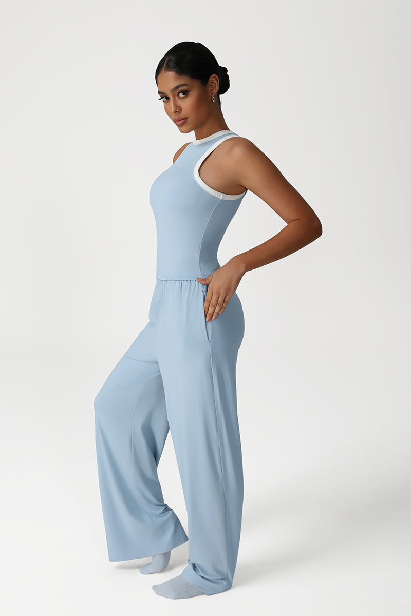 Women Loose-Fit Straight-Leg Yoga Set: Tank Top + Wide-Leg Pants