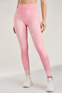 Women's  denim print waist yoga leggings