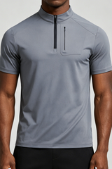 Men's Summer Half Zipper Stand Collar Casual T-shirt