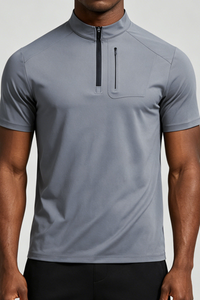 Men's Summer Half Zipper Stand Collar Casual T-shirt