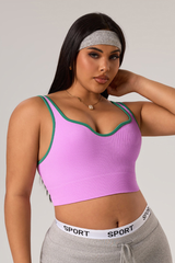 Plus Size Women's Color-Block Ribbed V-Neck Sports Bra