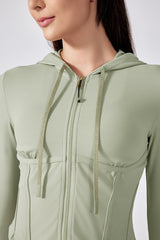 Women Hooded Drawstring Short Slim Outdoor Sports Fitness Yoga Jacket