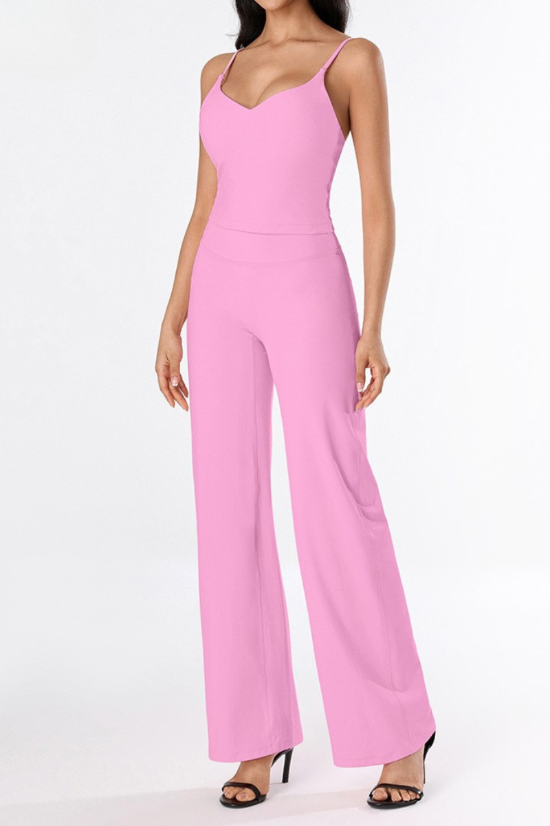 Women's Brushed Yoga Set:V-Neck Tank Top & Wide-Leg Pants
