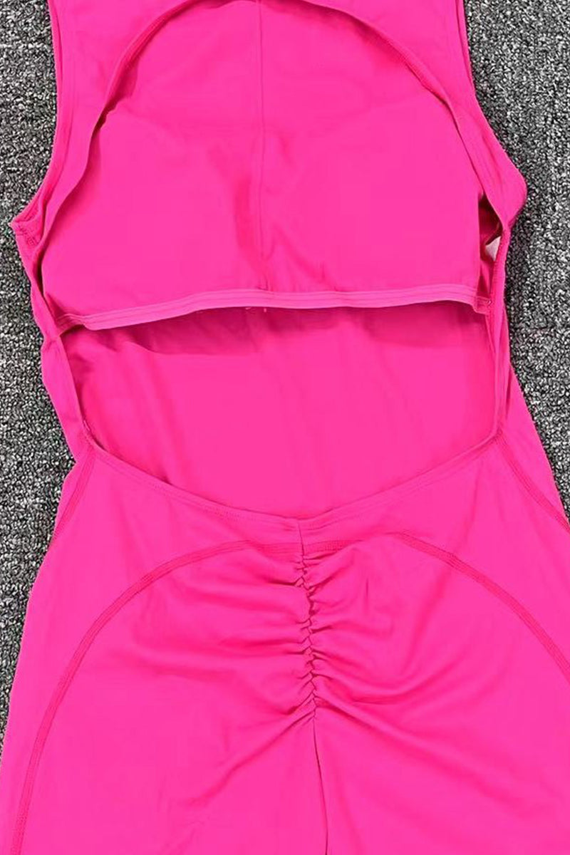 Women Sleeveless Back Hollow Fitness Peach Butt Removable Chest Pad Sports Yoga Bodysuit